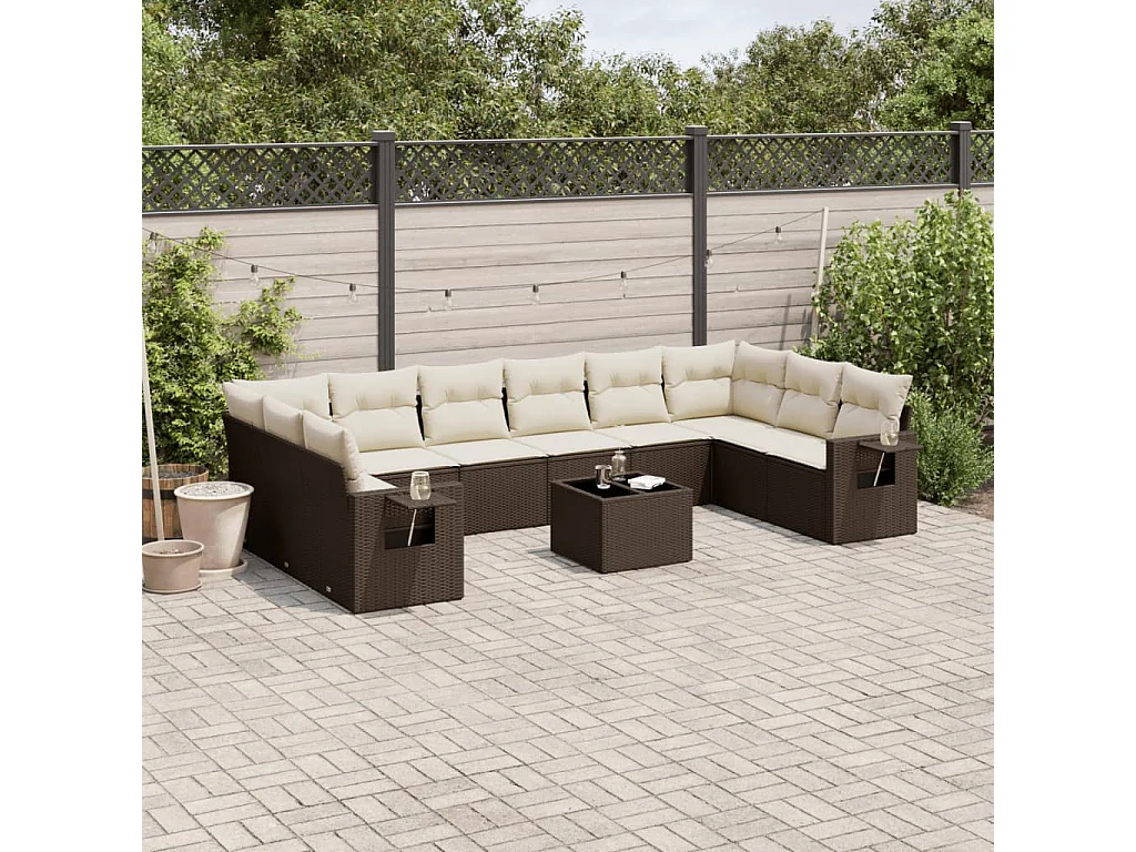 11-delige Loungeset met kussens poly rattan bruin