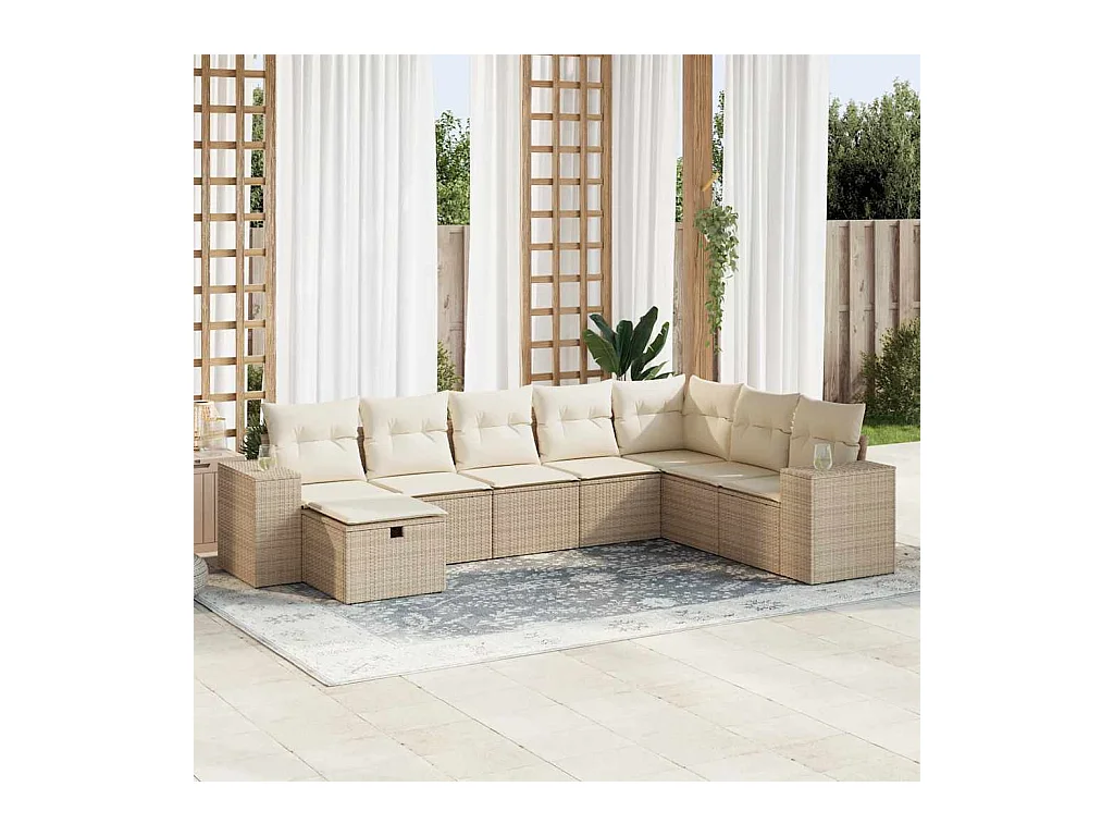 8-tlg. Garten-Sofagarnitur mit Kissen Beige Poly Rattan