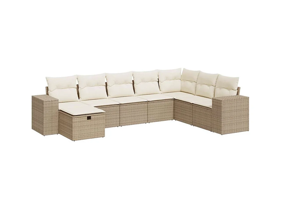 8-tlg. Garten-Sofagarnitur mit Kissen Beige Poly Rattan