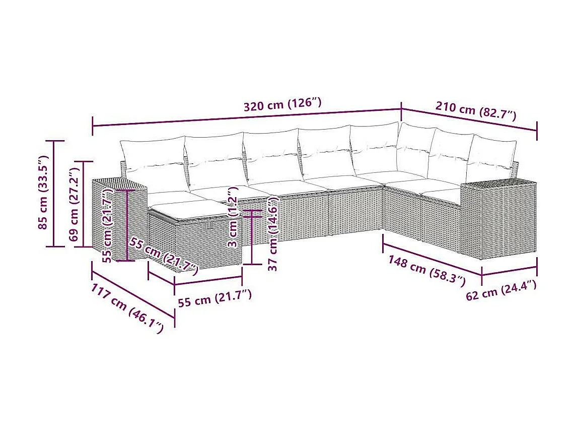 Set Divano da Giardino 8 pz con Cuscini Beige in Polyrattan
