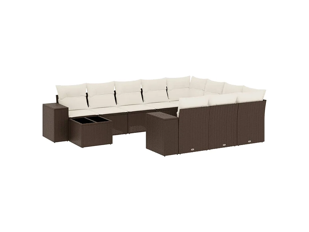 11-delige Loungeset met kussens poly rattan bruin