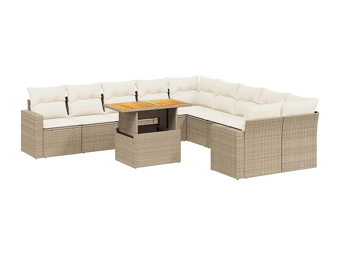 11 pcs conjunto sofás de jardim c/ almofadões vime PE bege