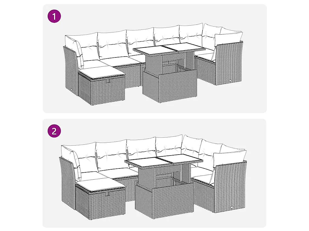 8-delige Loungeset met kussens poly rattan zwart