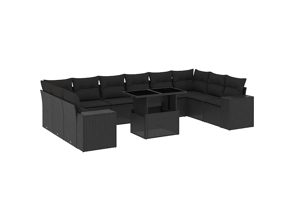 Set Divani da Giardino 11 pz con Cuscini in Polyrattan Nero