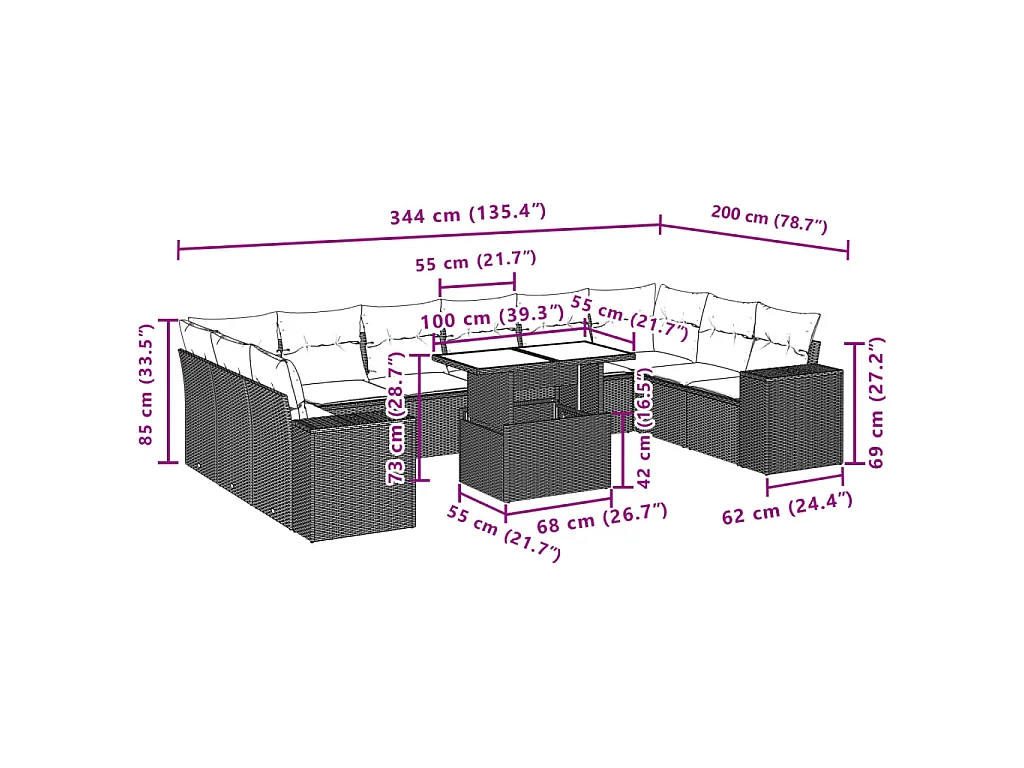 Set Divani da Giardino 11 pz con Cuscini in Polyrattan Nero