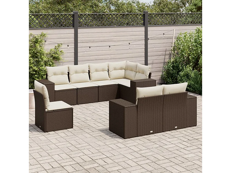 Salon de jardin 8 pcs avec coussins marron résine tressée