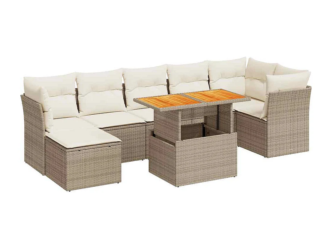 Salon de jardin avec coussins 8 pcs beige résine tressée