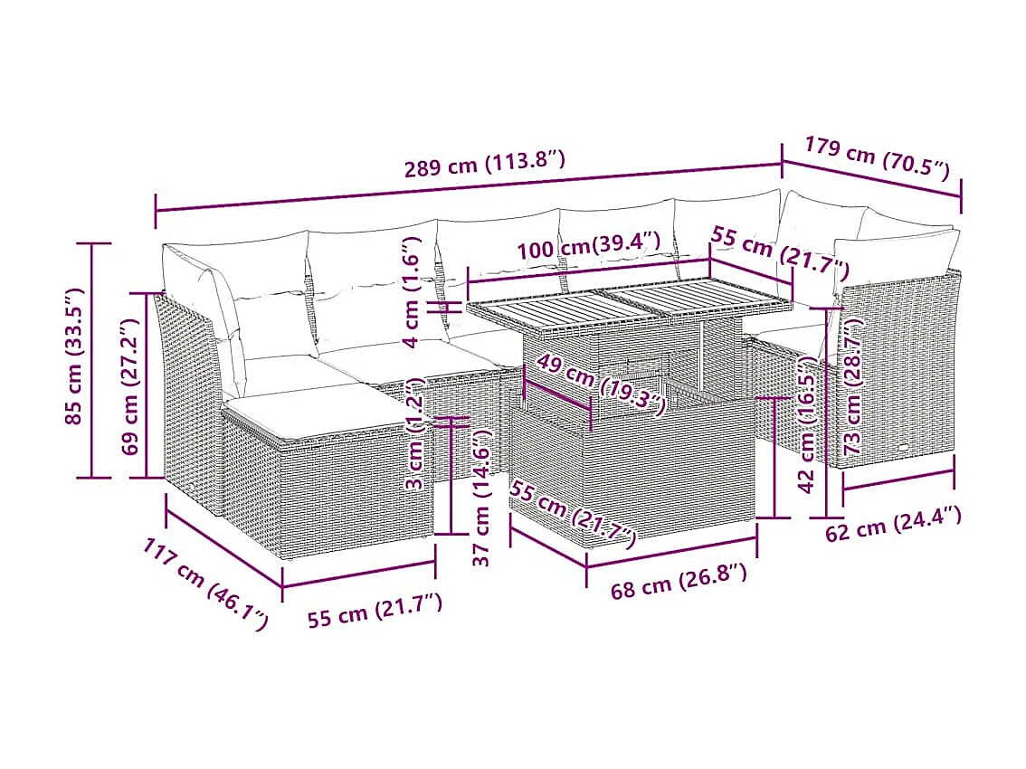 Salon de jardin avec coussins 8 pcs beige résine tressée