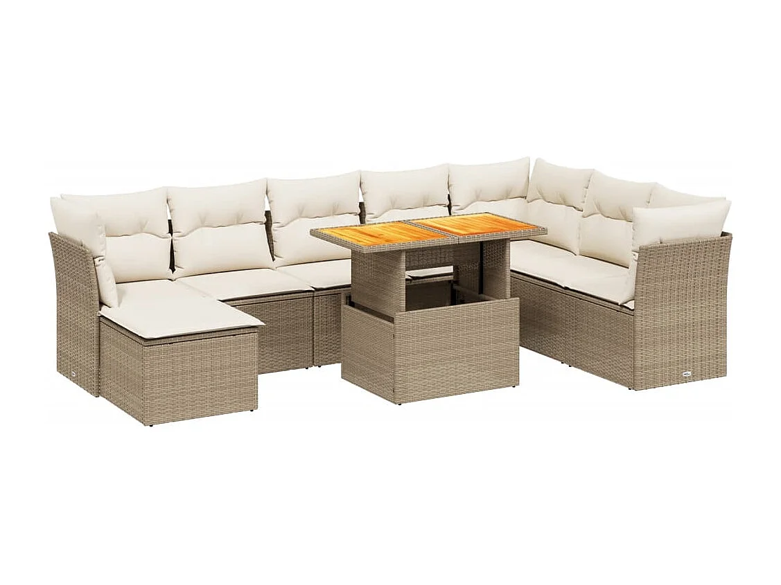 Salon de jardin avec coussins 9 pcs beige résine tressée