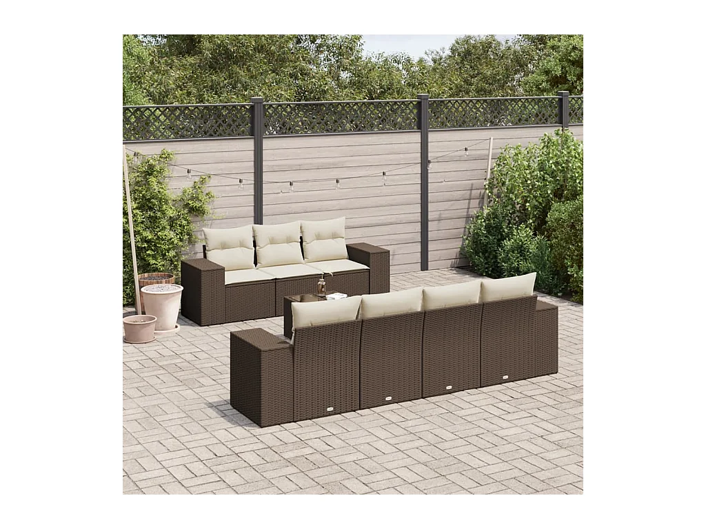 Set Divani da Giardino 8 pz con Cuscini Marrone in Polyrattan
