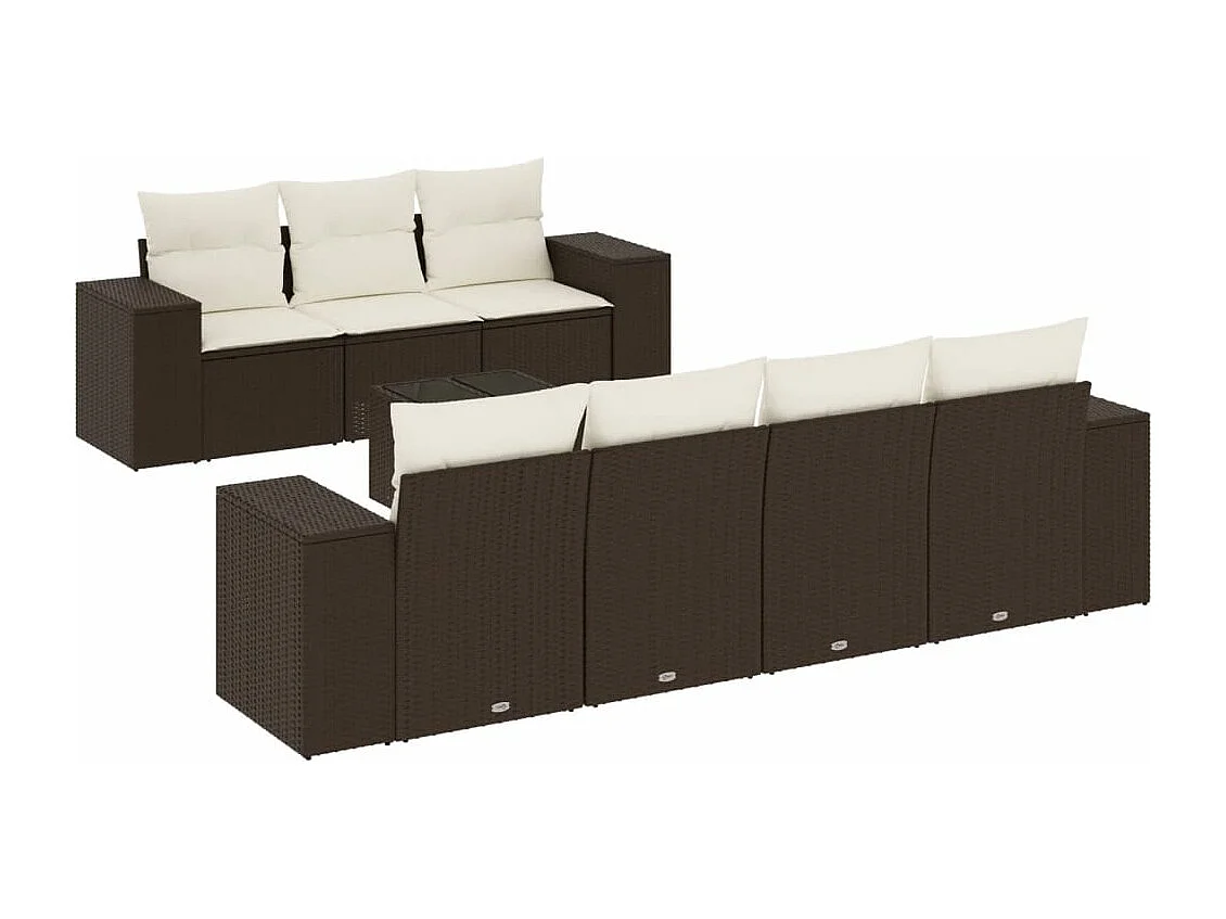 Salon de jardin 8 pcs avec coussins marron résine tressée