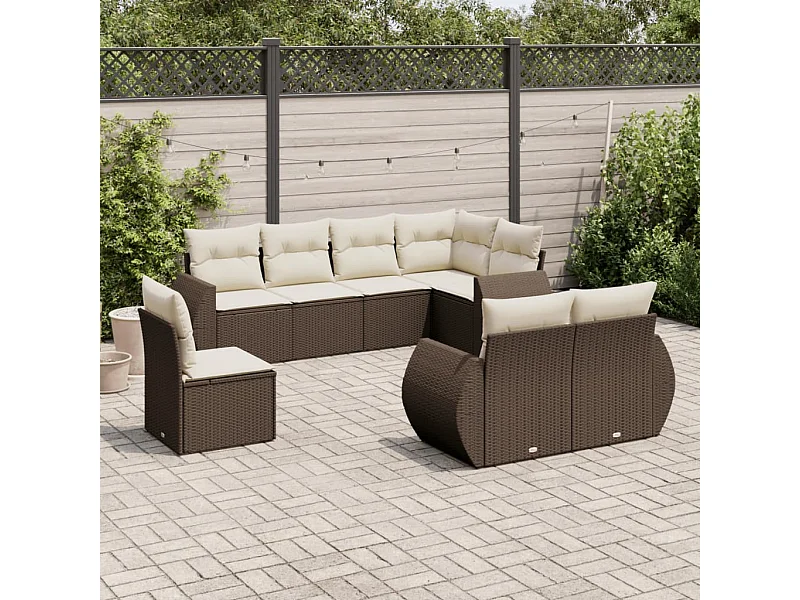 Salon de jardin 8 pcs avec coussins marron résine tressée