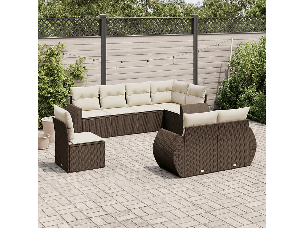 Salon de jardin 8 pcs avec coussins marron résine tressée
