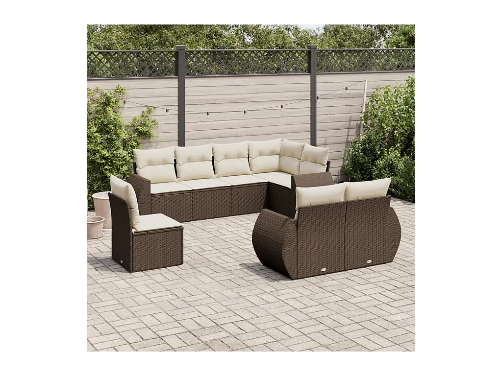 Salon de jardin 8 pcs avec coussins marron résine tressée