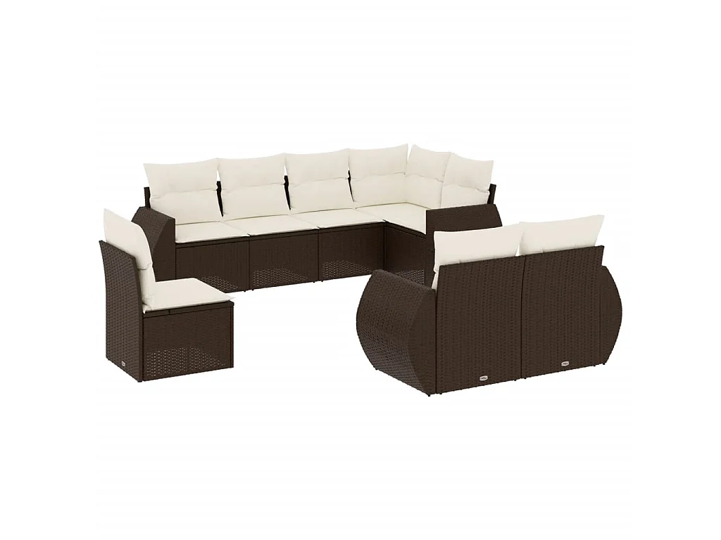 8-delige Loungeset met kussens poly rattan bruin