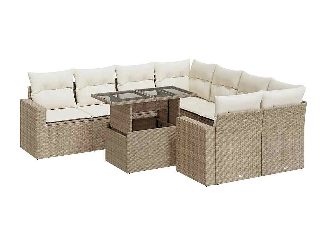 Set de sofás de jardín con cojines 9 pzas ratán sintético beige