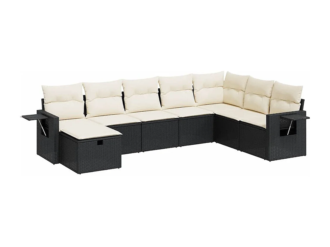 8-delige Loungeset met kussens poly rattan zwart