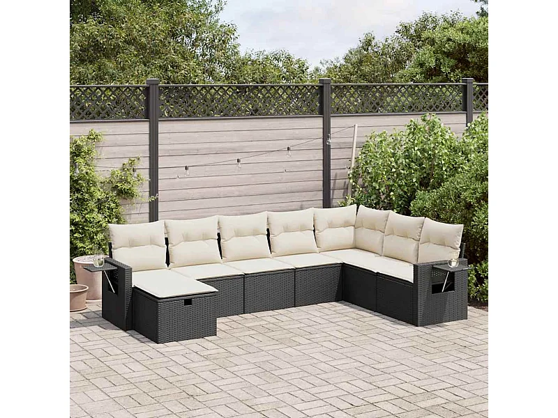 8-tlg. Garten-Sofagarnitur mit Kissen Schwarz Poly Rattan