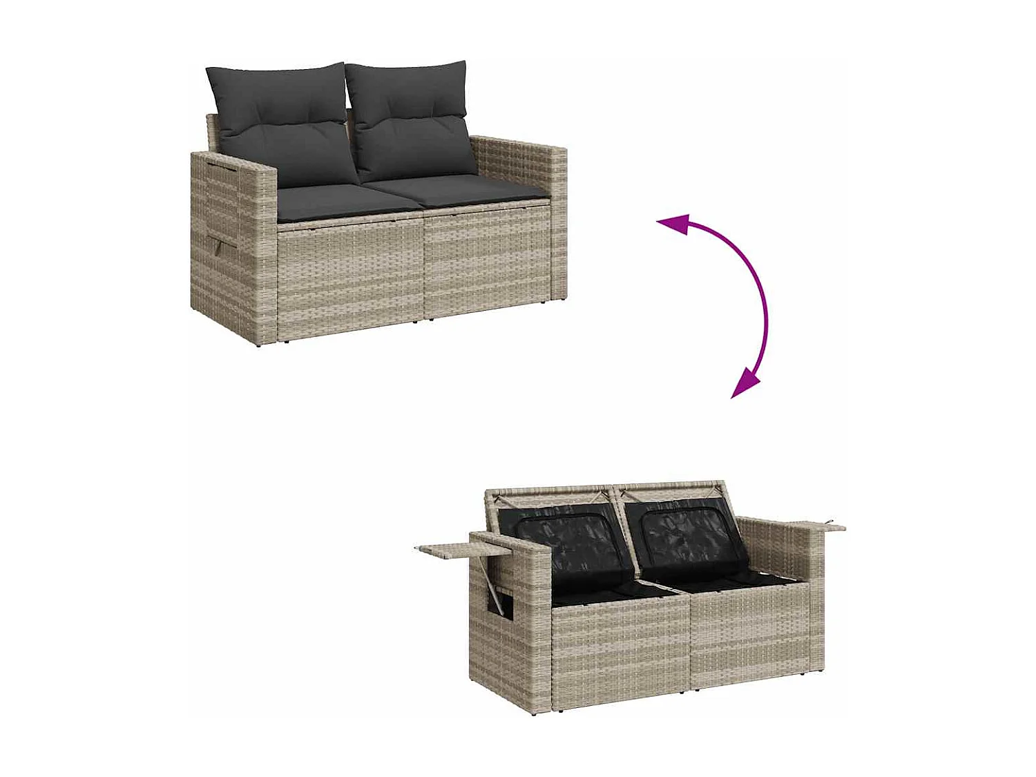 Set Divano da Giardino 8pz con Cuscini Grigio Chiaro Polyrattan