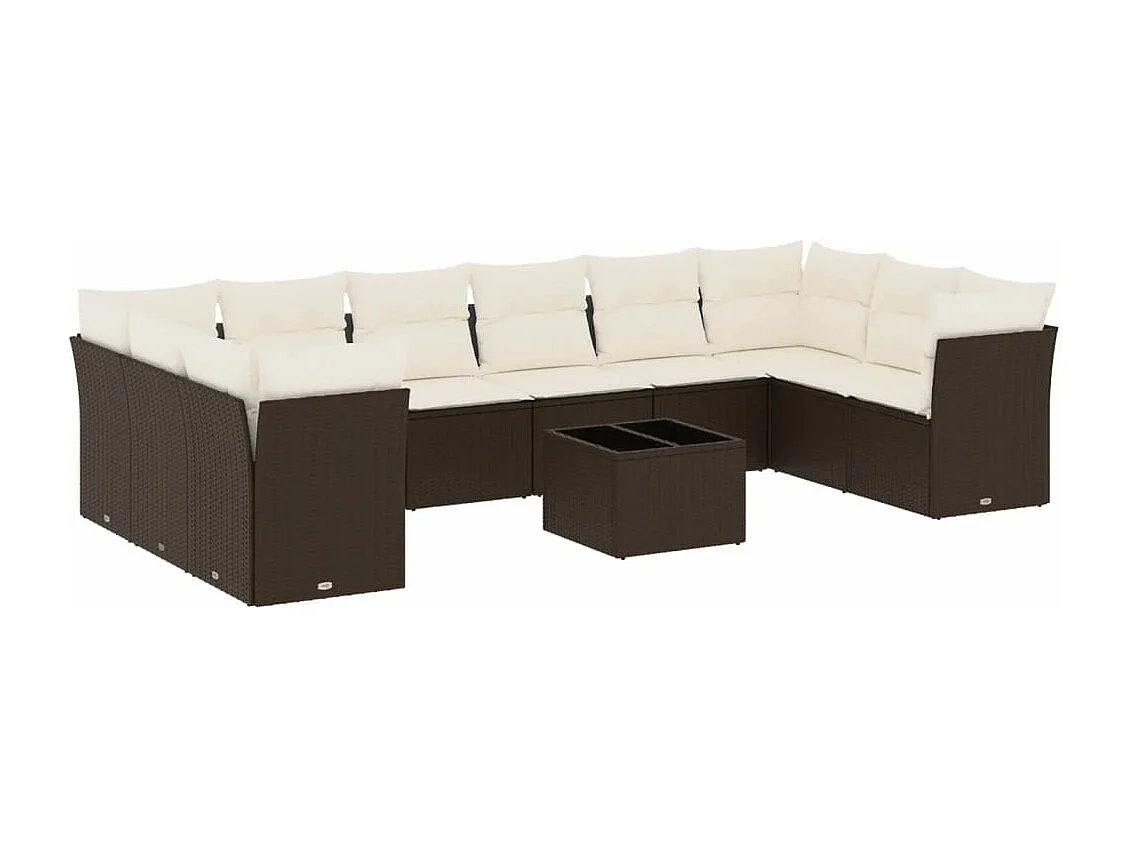 Set Divani da Giardino 11 pz con Cuscini Polyrattan Marrone