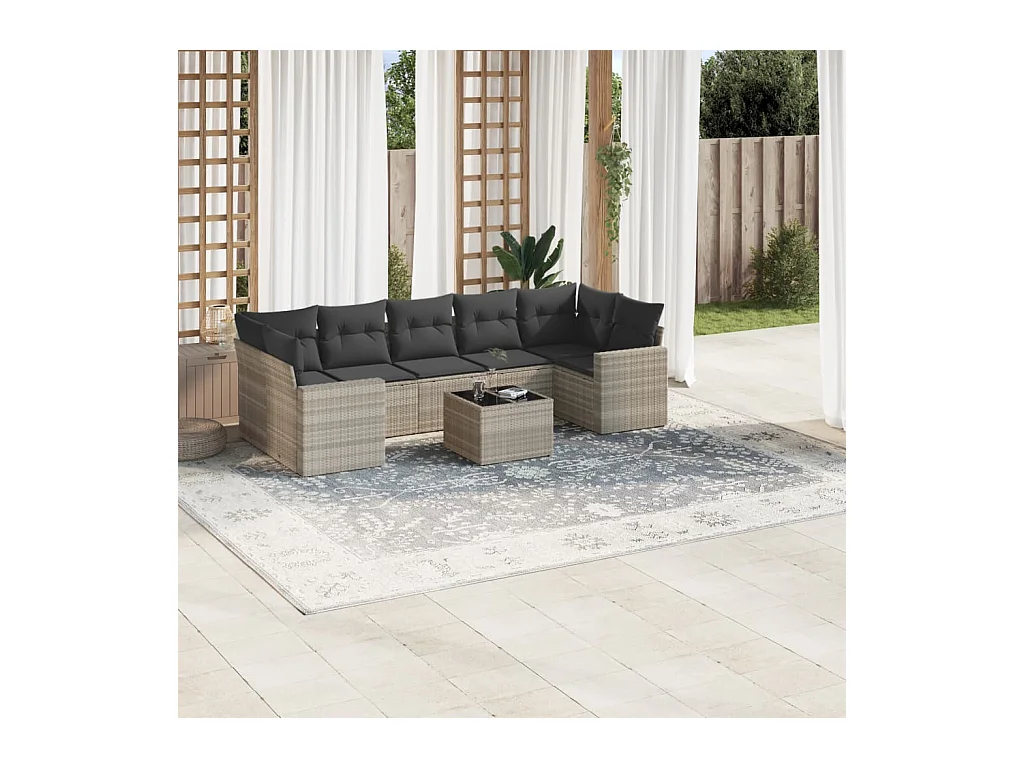 Salon de jardin 8 pcs avec coussins gris clair résine tressée