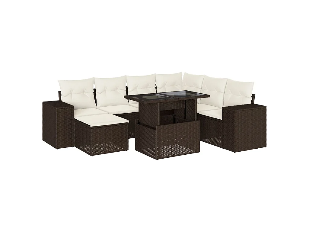 Salon de jardin 8 pcs avec coussins marron résine tressée