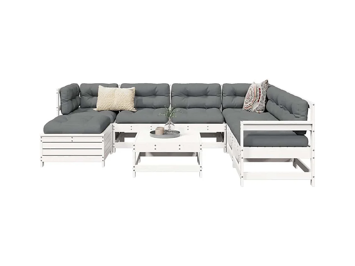 8-delige Loungeset massief grenenhout wit