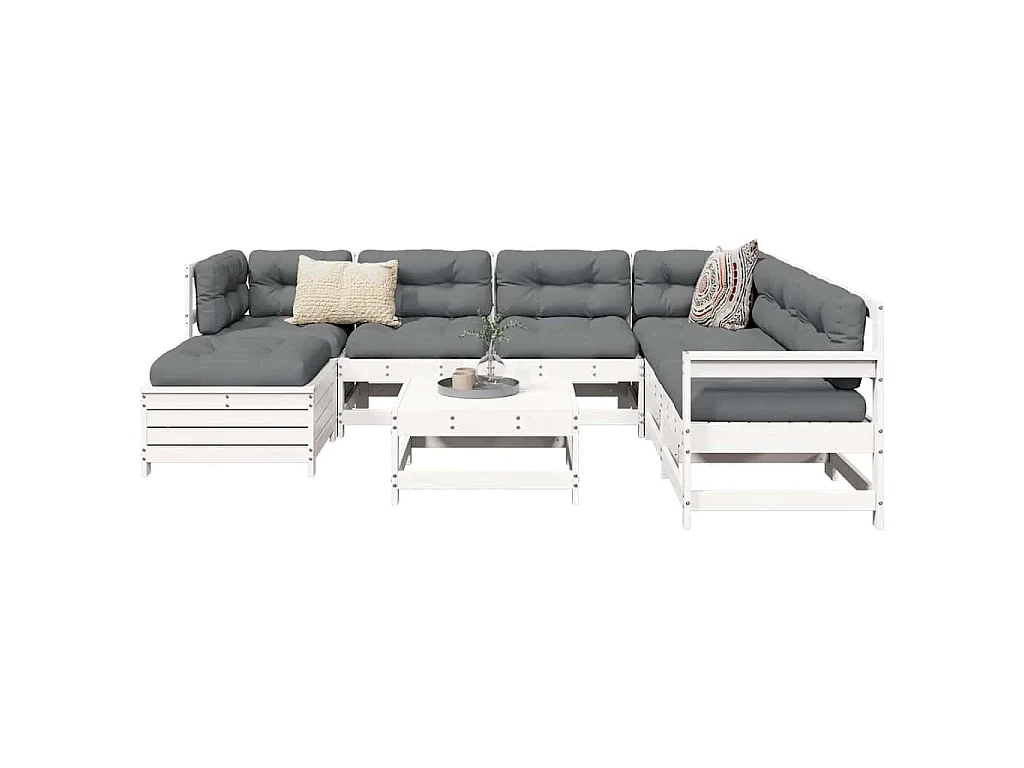 Set Divani da Giardino 8 pz in Legno Massello di Pino Bianco