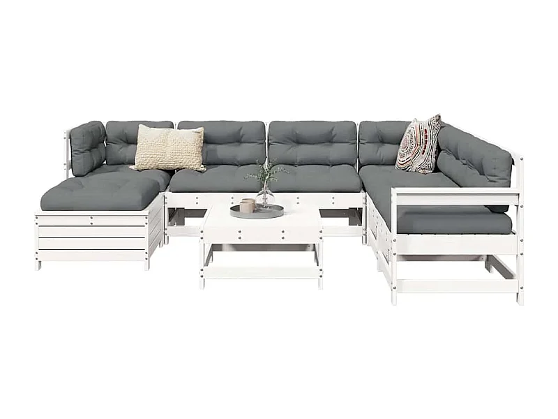8-delige Loungeset massief grenenhout wit