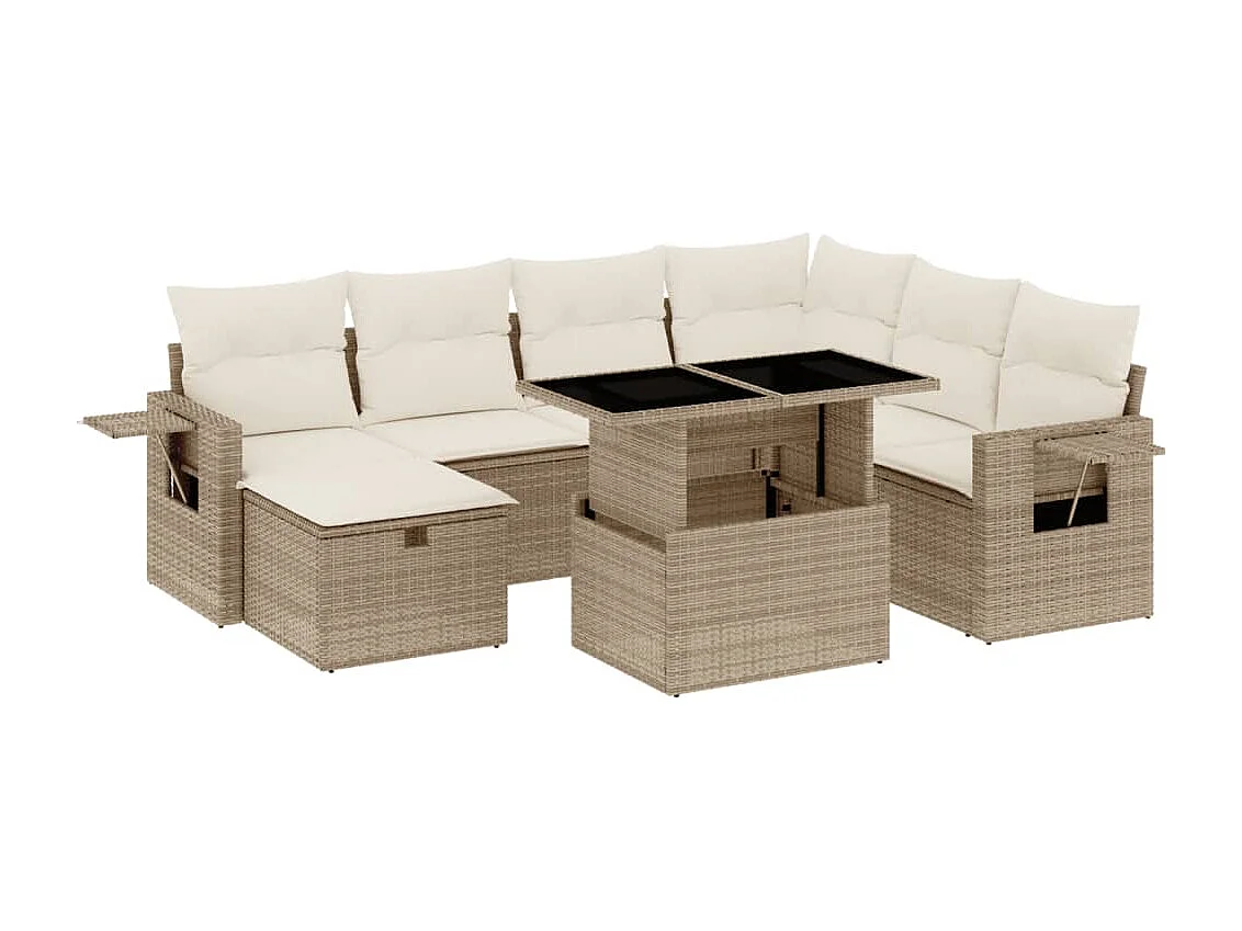 8-tlg. Garten-Sofagarnitur mit Kissen Beige Poly Rattan