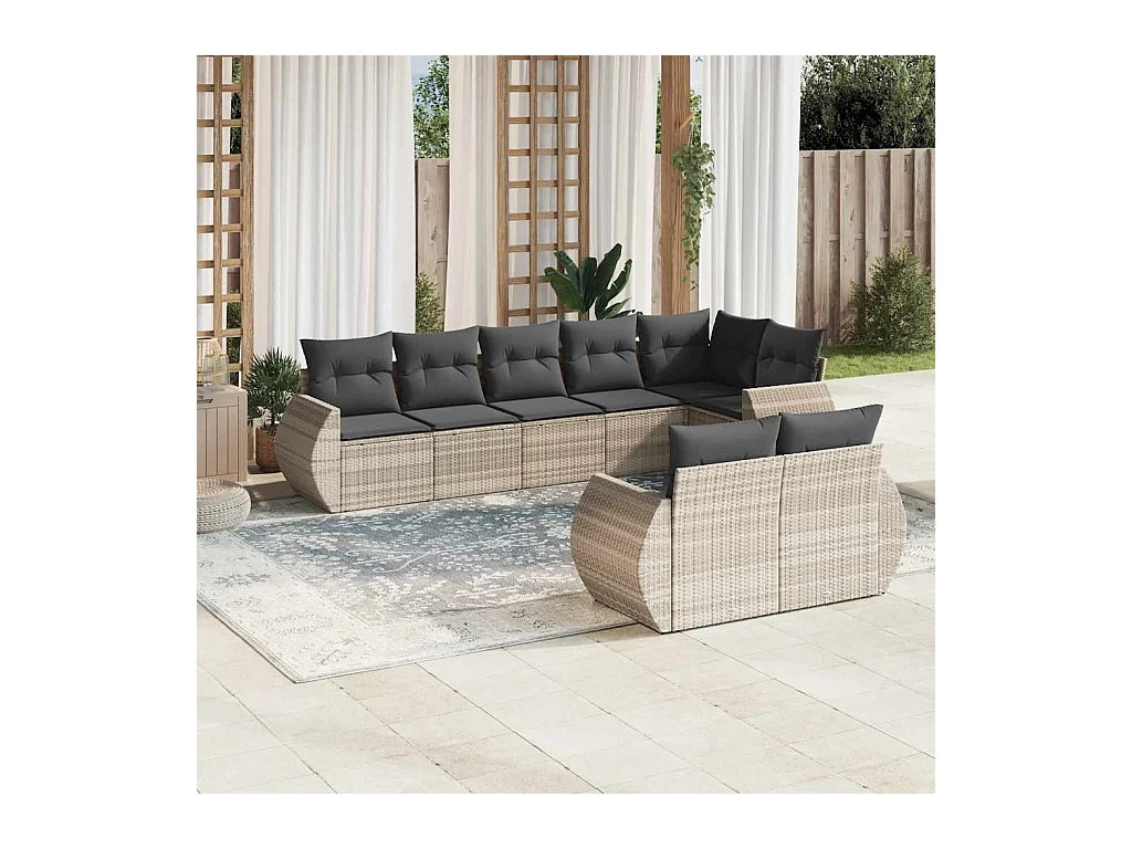 8-delige Loungeset met kussens poly rattan lichtgrijs