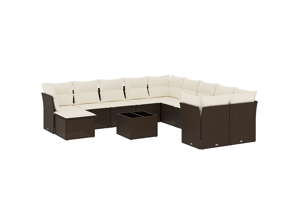 12-delige Loungeset met kussens poly rattan bruin