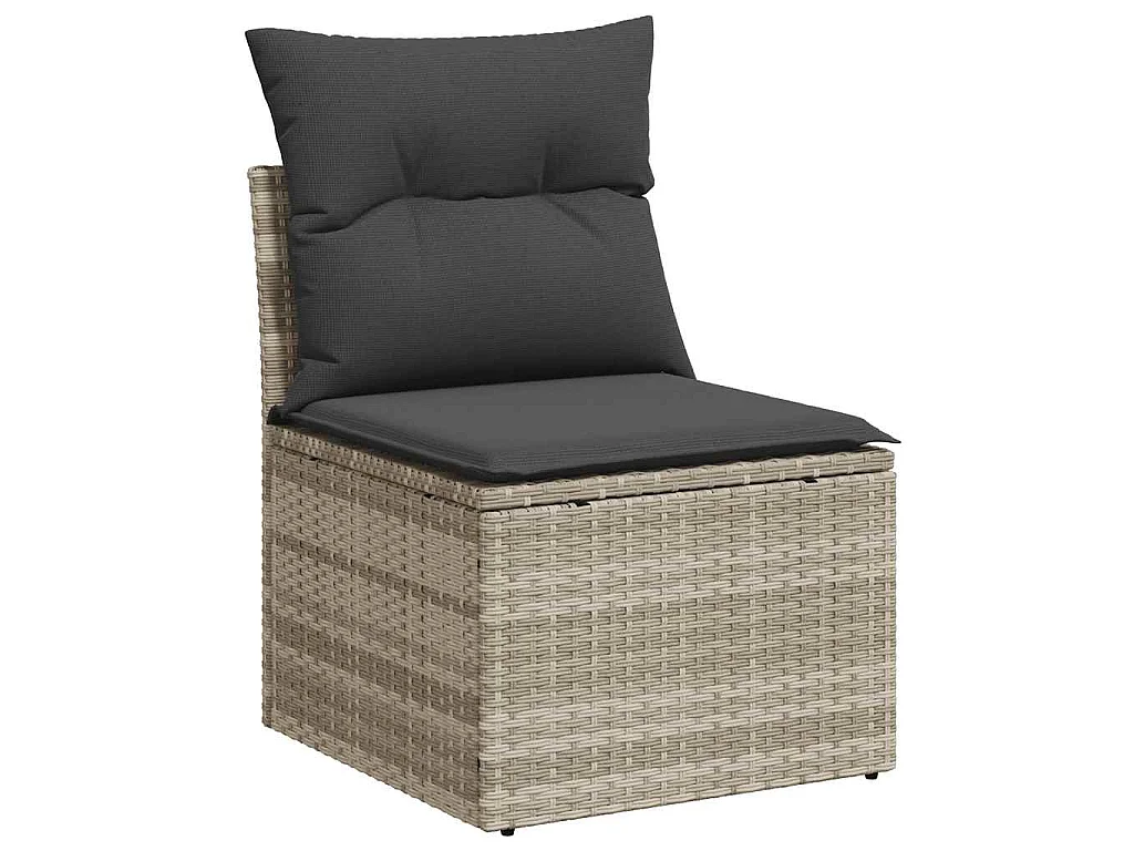 9-tlg. Garten-Sofagarnitur mit Kissen Hellgrau Poly Rattan