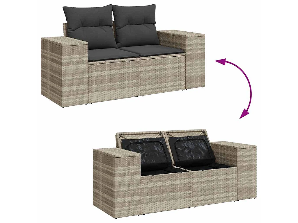 9-tlg. Garten-Sofagarnitur mit Kissen Hellgrau Poly Rattan
