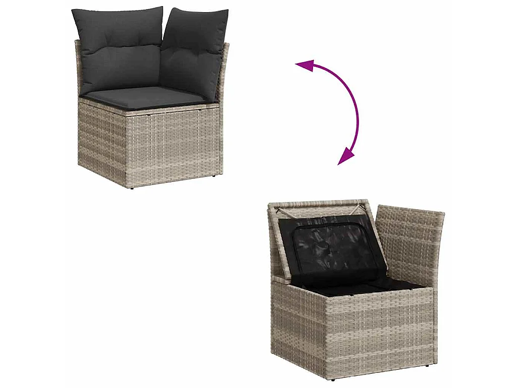 9-tlg. Garten-Sofagarnitur mit Kissen Hellgrau Poly Rattan