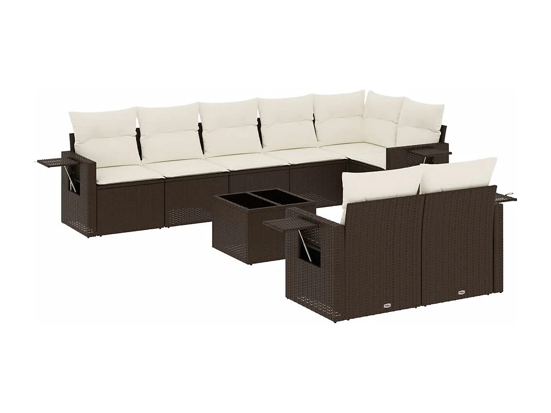 9-delige Loungeset met kussens poly rattan bruin
