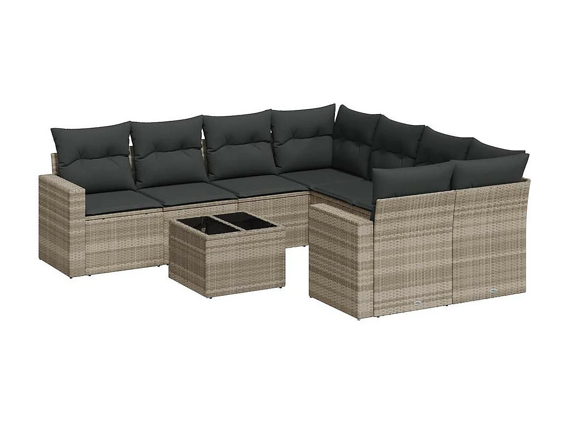 9-delige Loungeset met kussens poly rattan lichtgrijs
