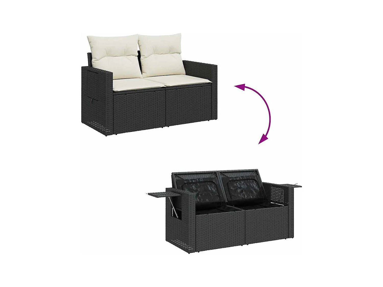 8-delige Loungeset met kussens poly rattan zwart