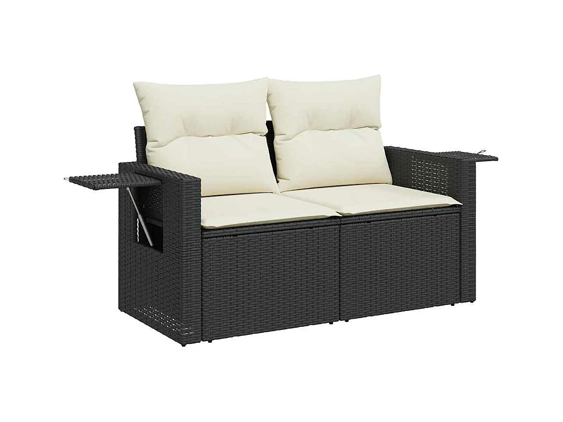 8-delige Loungeset met kussens poly rattan zwart