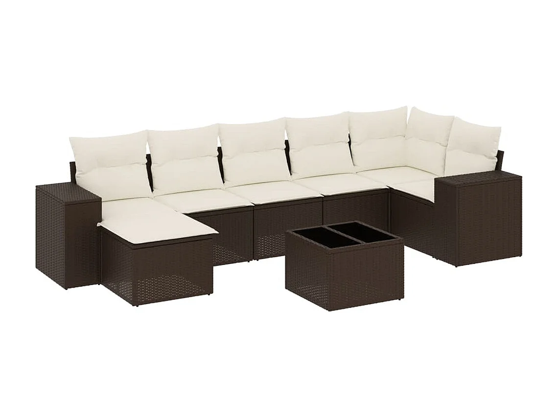 8-delige Loungeset met kussens poly rattan bruin