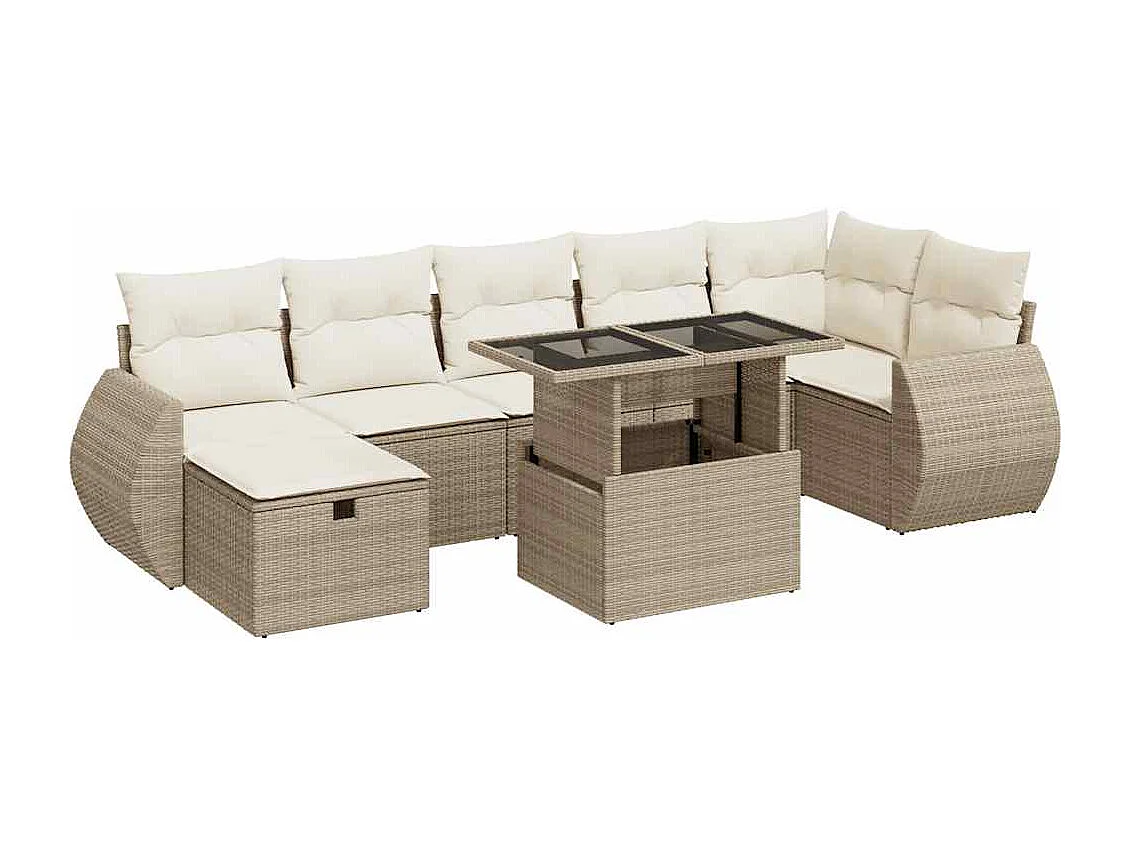 Set Divano da Giardino 8 pz con Cuscini Beige in Polyrattan