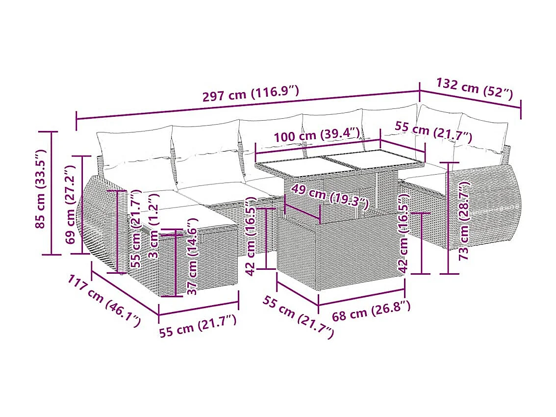 Set Divano da Giardino 8 pz con Cuscini Beige in Polyrattan