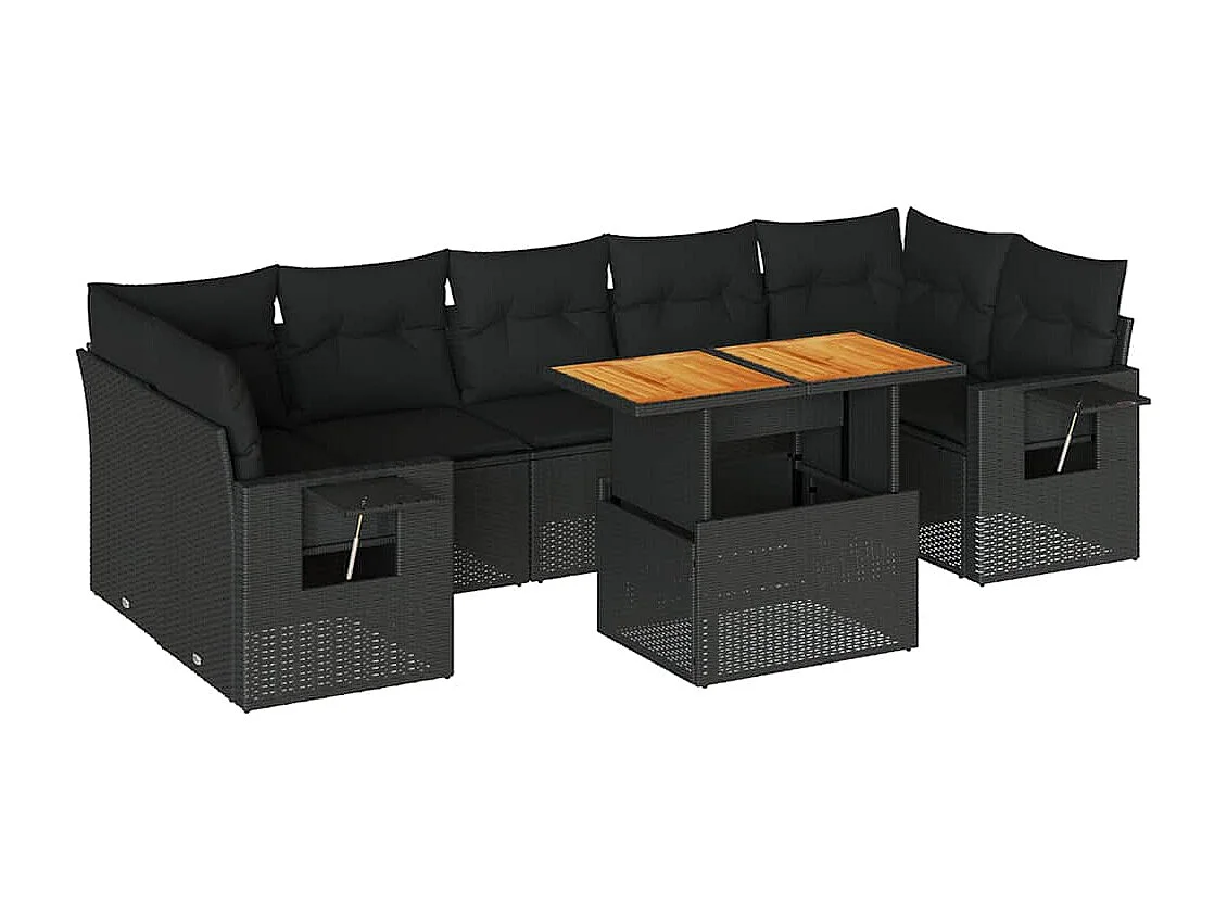 Set Divani da Giardino con Cuscini 8 pz Nero in Polyrattan
