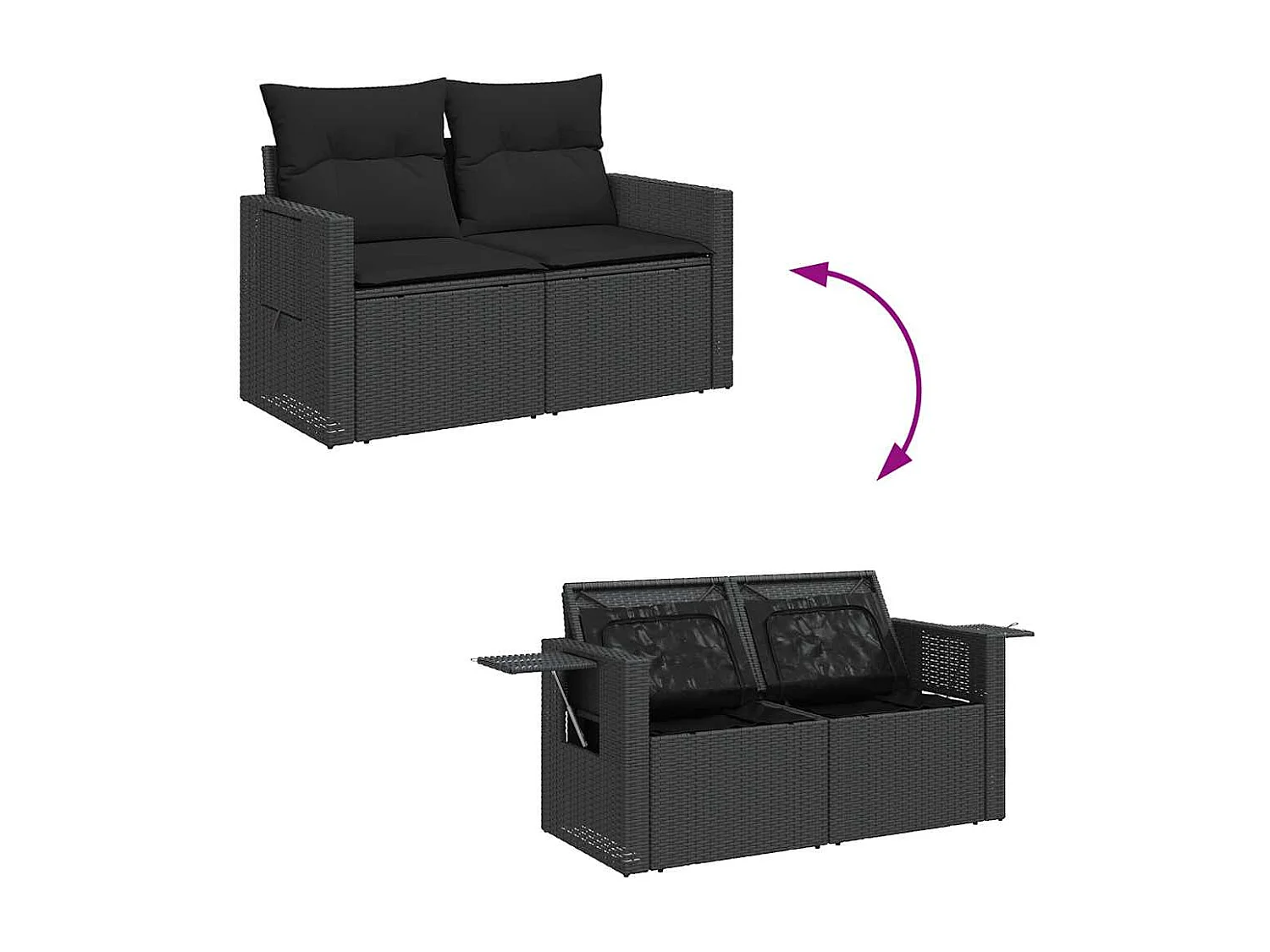 Set Divani da Giardino con Cuscini 8 pz Nero in Polyrattan