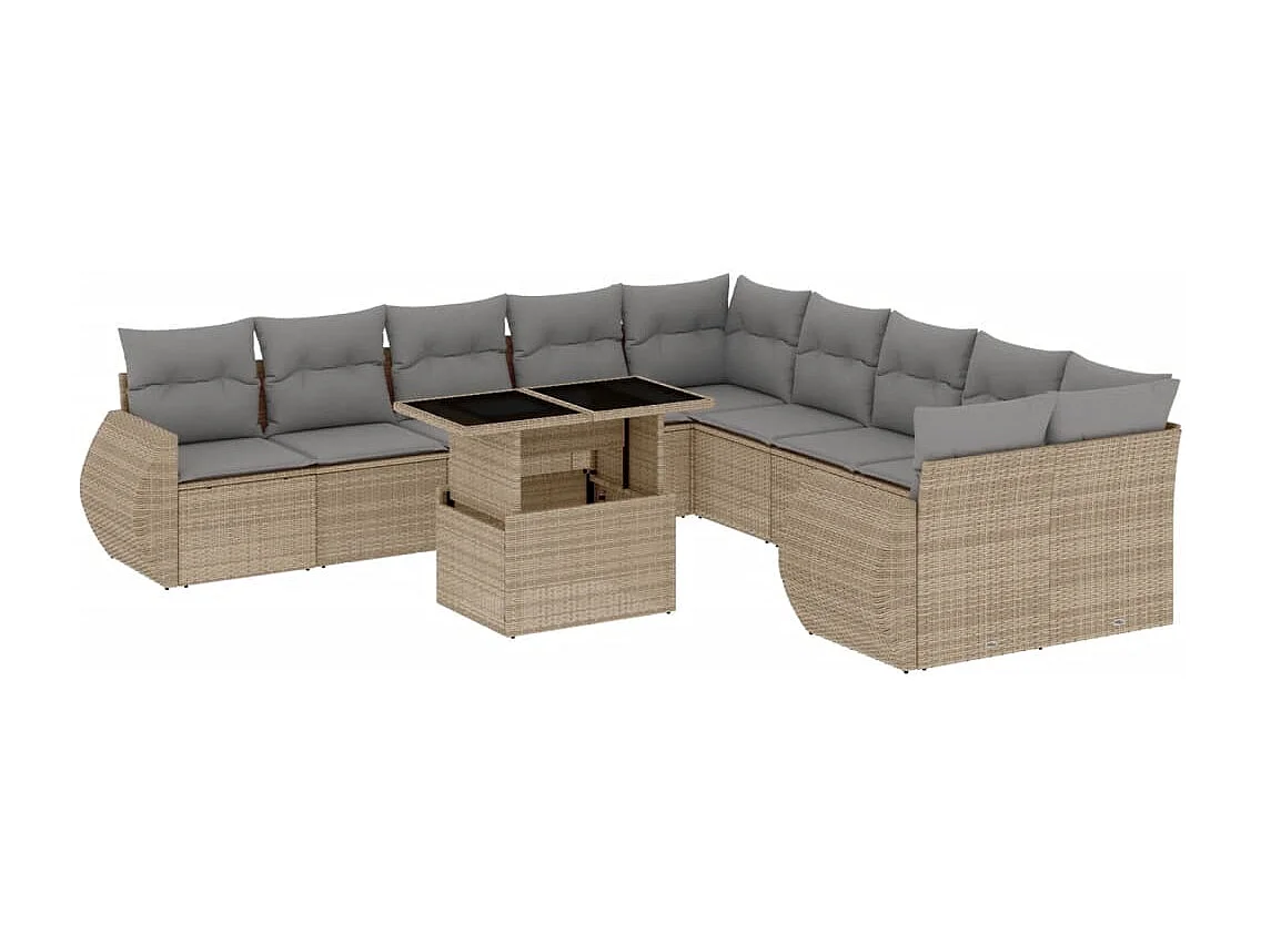 Salon de jardin 11 pcs avec coussins beige résine tressée