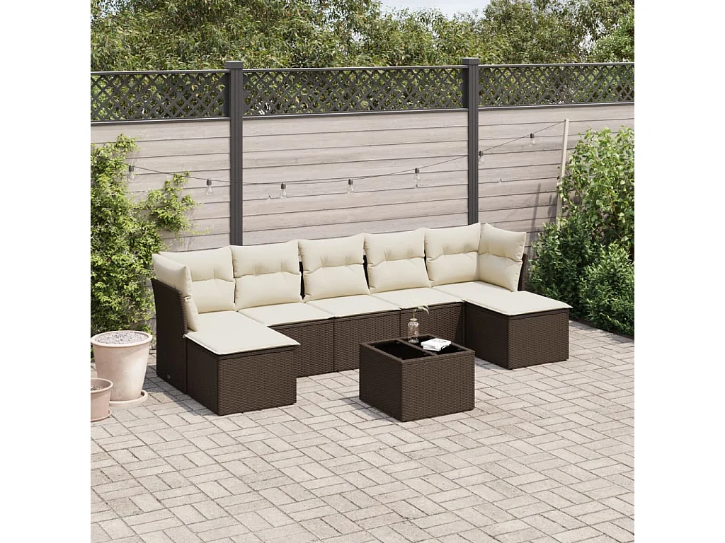 Salon de jardin 8 pcs avec coussins marron résine tressée