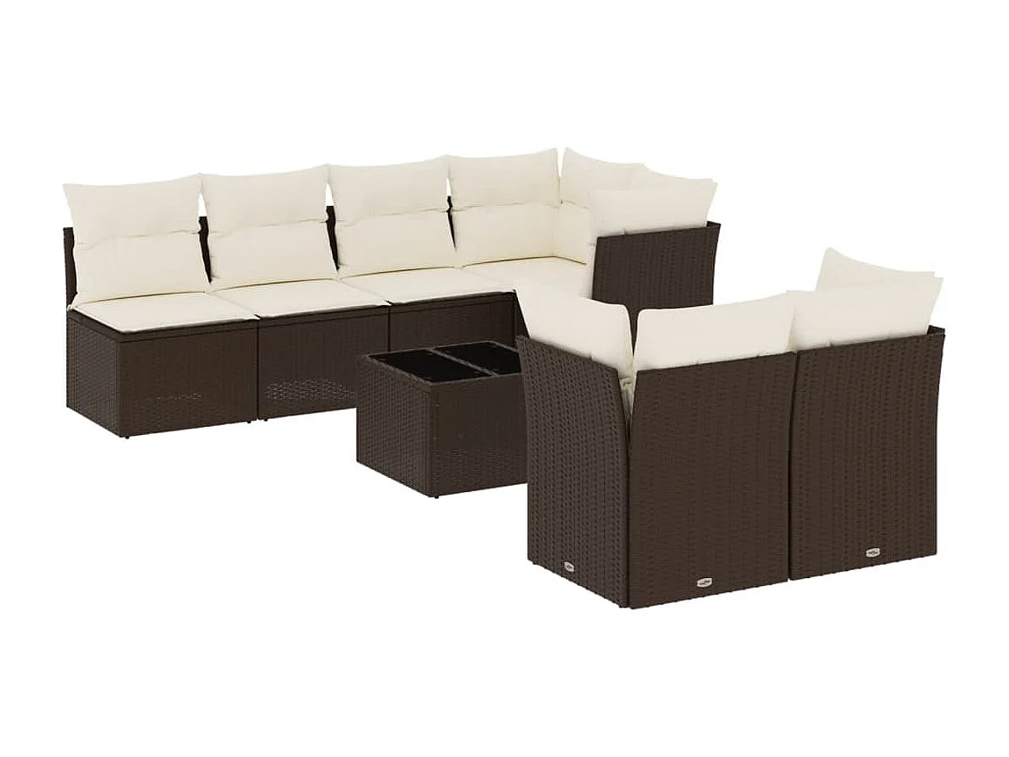 8-tlg. Garten-Sofagarnitur mit Kissen Braun Poly Rattan