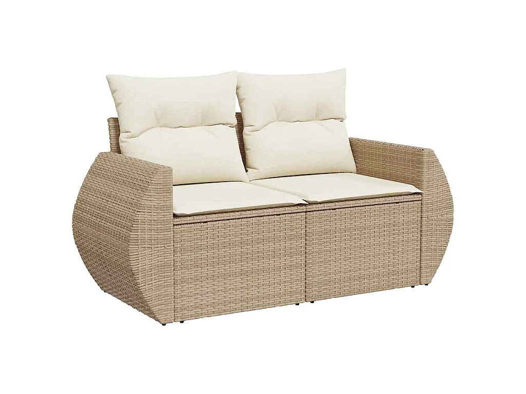 8 pcs conjunto de sofás p/ jardim com almofadões vime PE bege