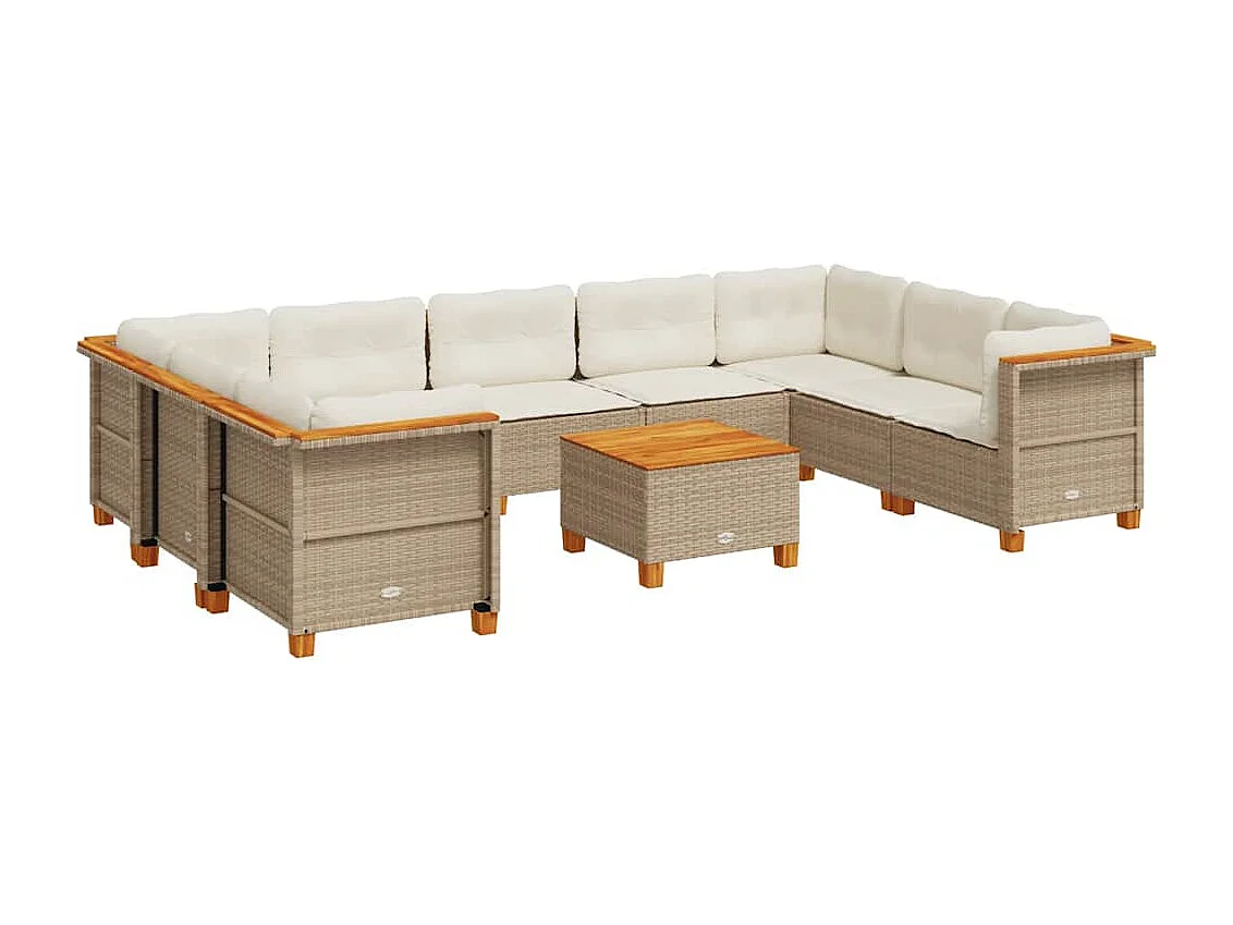 10-tlg. Garten-Sofagarnitur mit Kissen Beige Poly Rattan