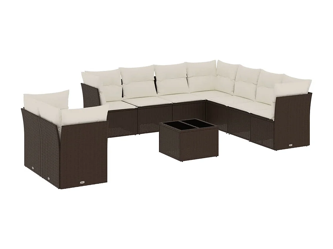 10-tlg. Garten-Sofagarnitur mit Kissen Braun Poly Rattan